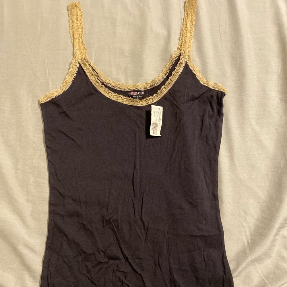Volcom Dark Grey Tank with Lace Trim - L